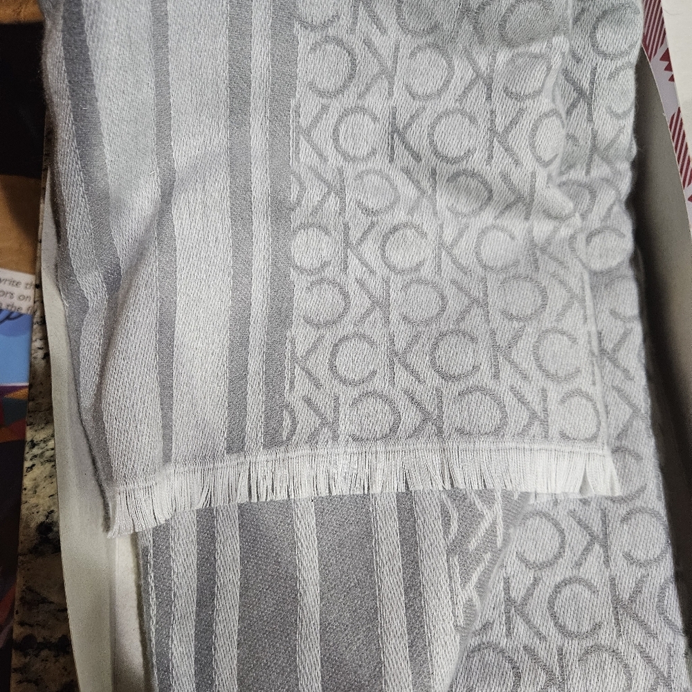 Calvin Klein Women's Monogram CK Logo-Print Pashmina Wrap Scarf NWT